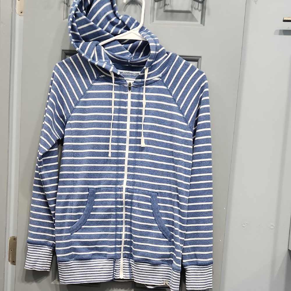 Eddie Bauer Legendwash Blue White Stripe Hoodie Jacket XS
